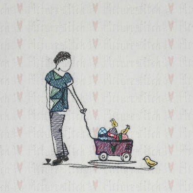 Boy and his Easter Wagon - Machine Embroidery Design