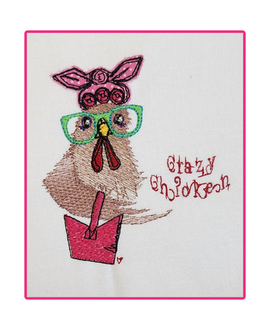 Crazy chicken, with roller and handbag - Raw Edge Applique Embroidery