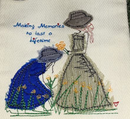 2 Girls picking flowers - Raw Edge Applique Embroidery – picturestitch