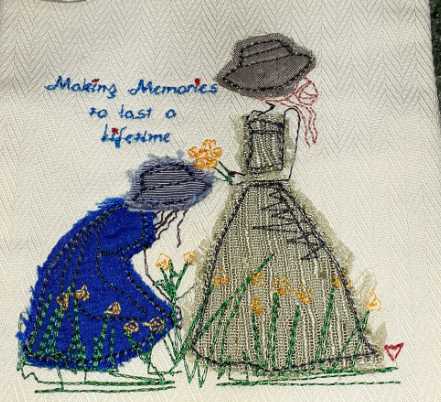 2 Girls picking flowers - Raw Edge Applique Embroidery