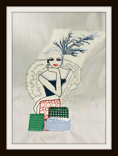 Urban Machine Embroidery- Retro Lady with gift boxes
