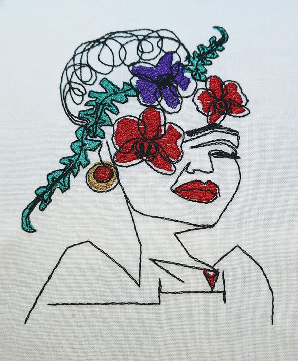 Line Art Embroidery Flowers in your hair Girl