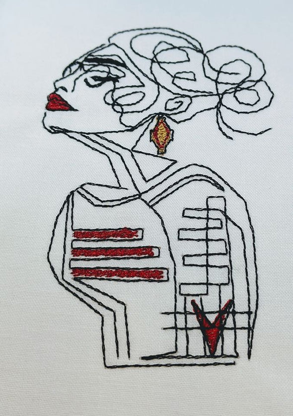 Line Art Embroidery Girl with Glasses