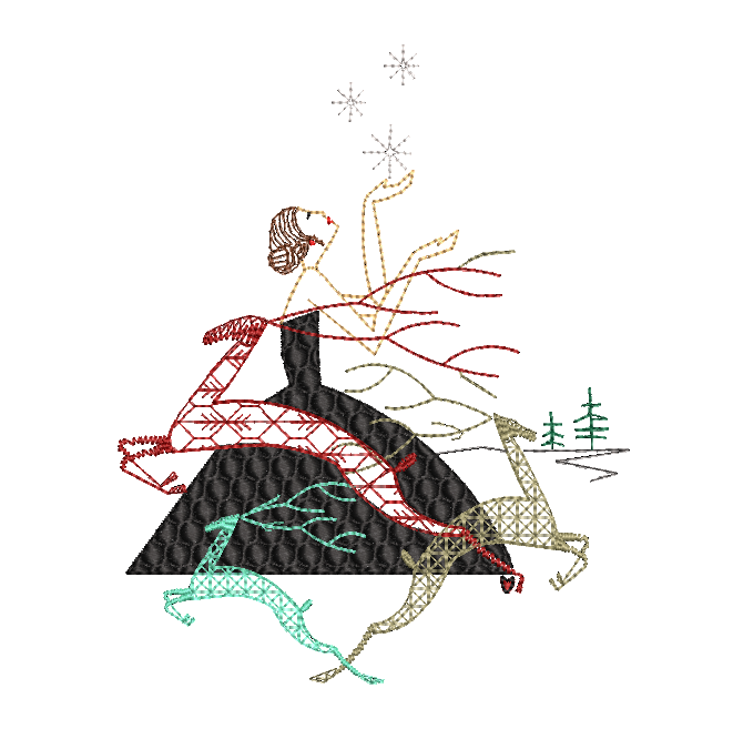 Urban Machine Embroidery- Lady with 3 reindeer's – picturestitch
