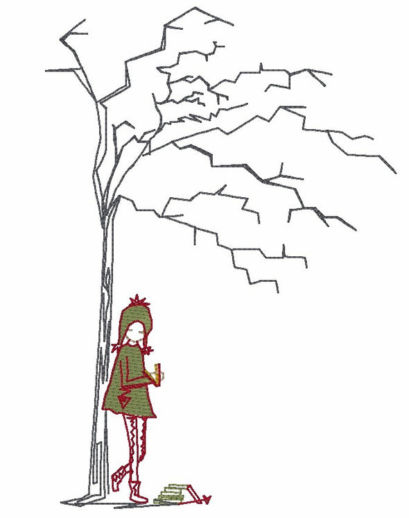Winter Tree + Berry Tree with Book Girl - Embroidery Designs