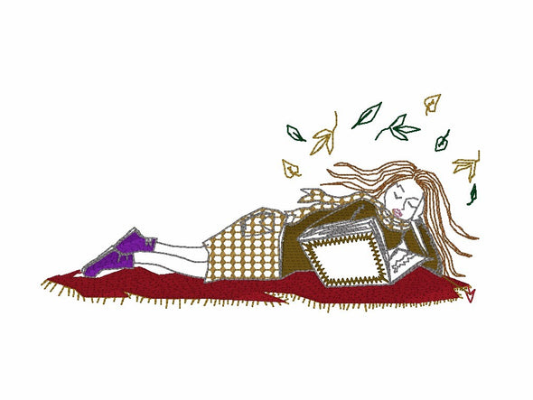 Girl Lying down reading a Book