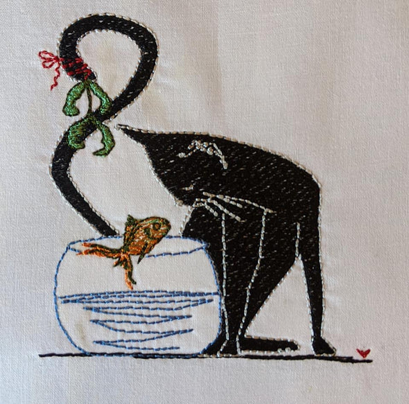 Urban Machine Embroidery- Cat & Fish kissing