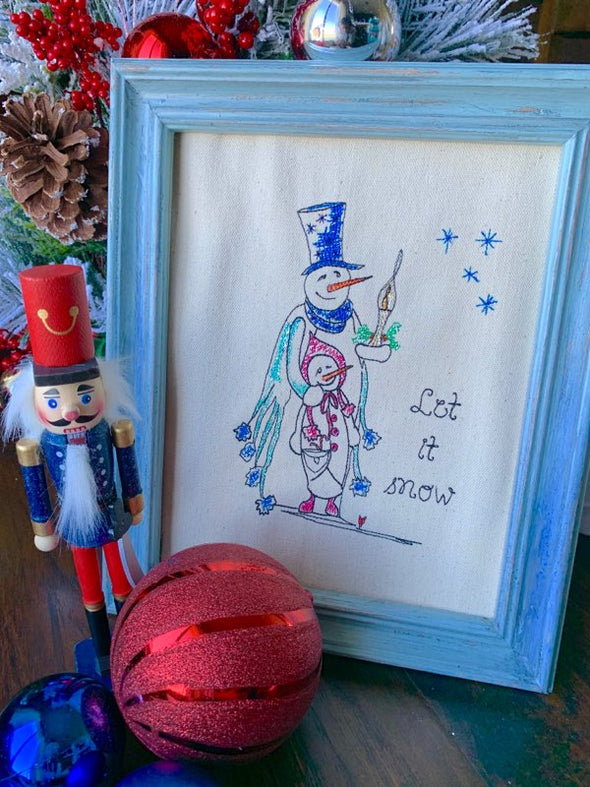 Urban Machine Embroidery Snowman with Candle and Child