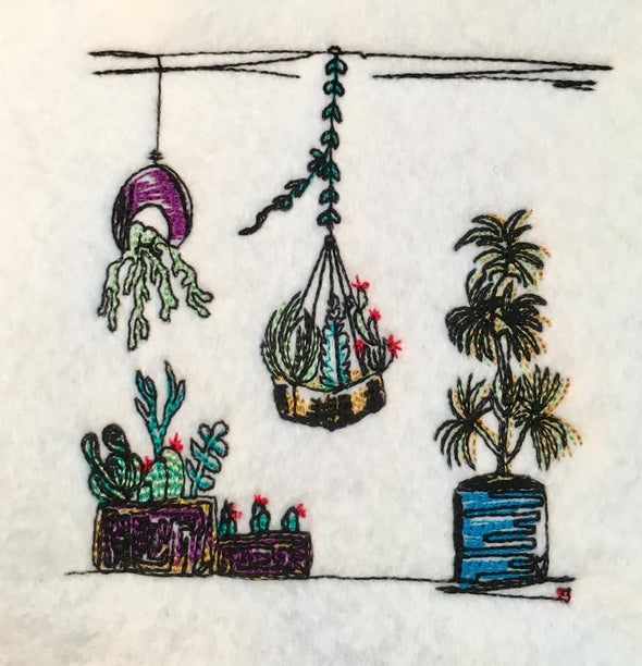 Basket Plants Succulents Embroidery Design