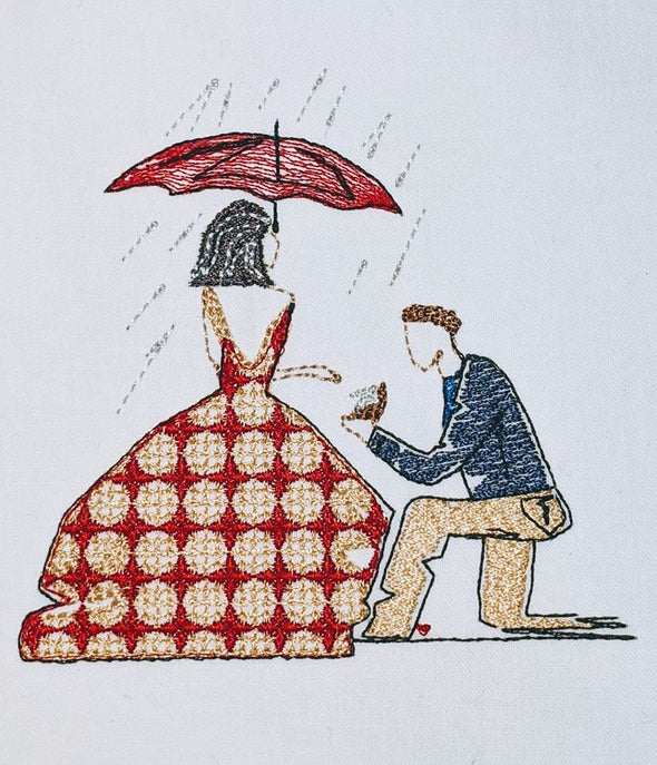 Under the umbrella Will you Marry Me - Engagement - Embroidery Design