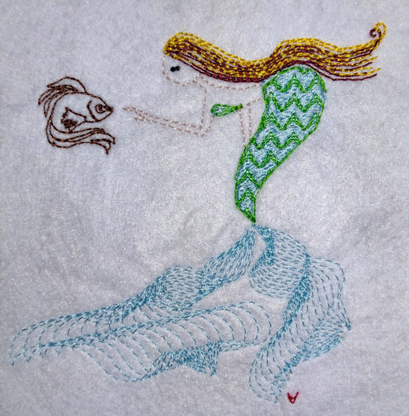 Mermaid love fish machine embroidery design