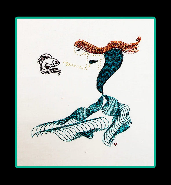 Mermaid love fish machine embroidery design