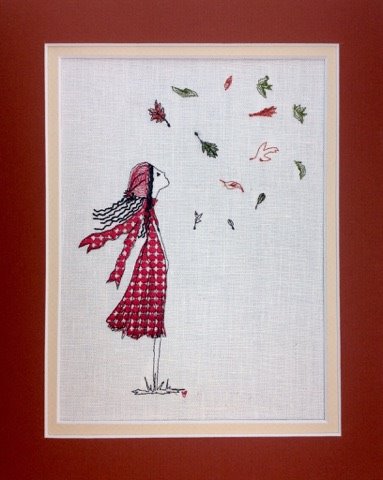 Autumn Windy Day Girl - Embroidery Design