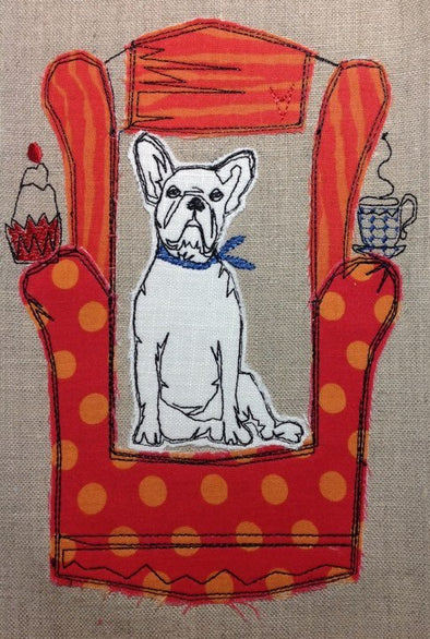 Bull Dog in Chair - Raw Edge Applique Embroidery Design