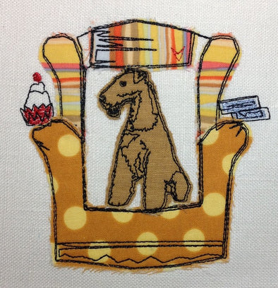 Airedale Dog in Chair - Raw Edge Applique Embroidery Design