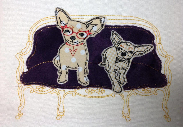 Chihuahua Dog in Chair - Raw Edge Applique Embroidery Design