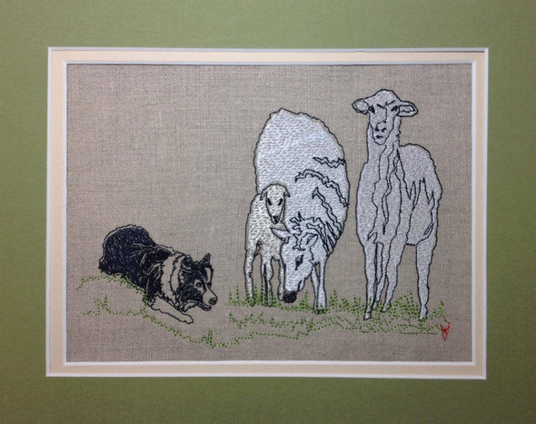 Collie Dog and Sheep - Raw Edge Applique - Embroidery Design