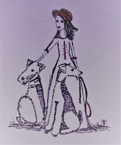 Airedale Lady with Dogs - Embroidery Design