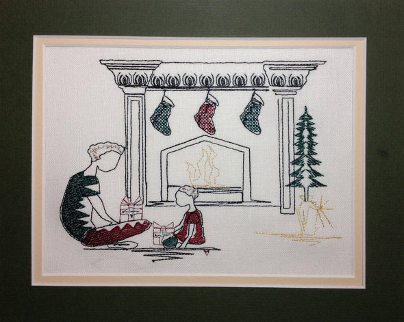 Father + Son Christmas Fireplace - Embroidery Design