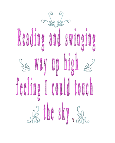 Reading and Swinging - WORDS ONLY - Reading Book Pillow Embroidery Design