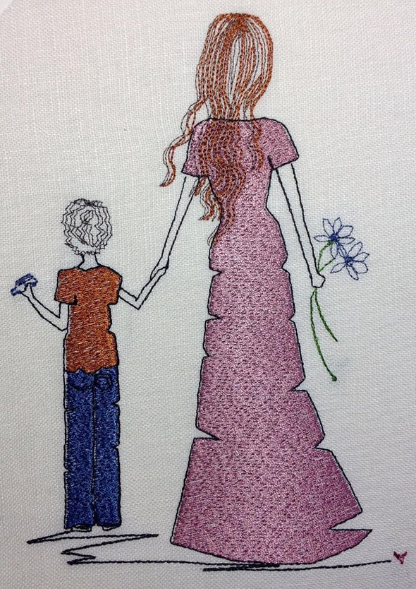 Mother and Son - Embroidery Line Art