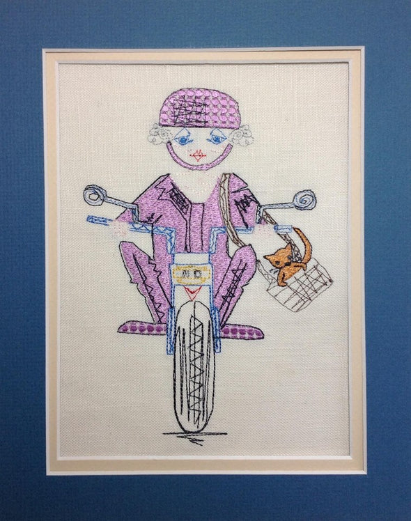 Motorbike Granny - Reading Book Pillow Embroidery Design