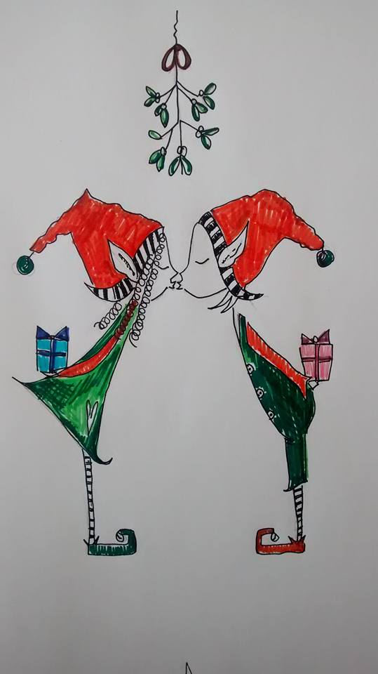 Christmas Kissing Elves - Embroidery Design