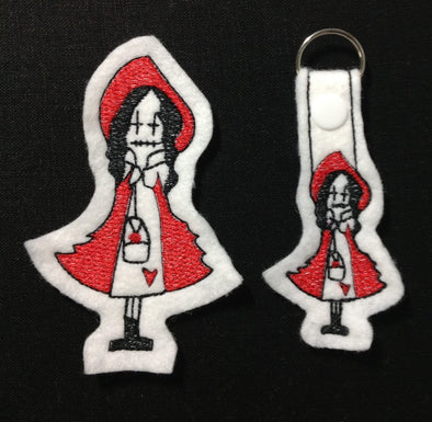Red Riding Hood Key Fob, Feltie and Large Size - In the Hoop Embroidery Design