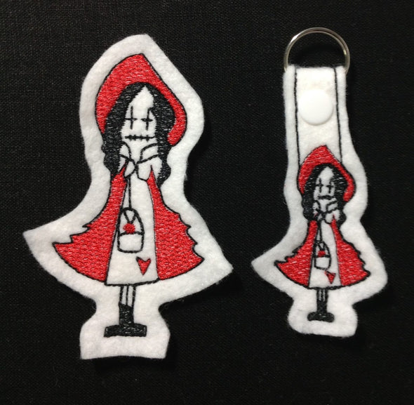 Red Riding Hood Key Fob, Feltie and Large Size - In the Hoop Embroidery Design