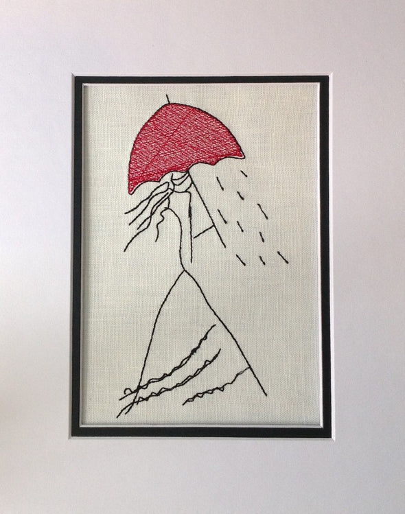 Girl With Bright Red Umbrella - Embroidery Design
