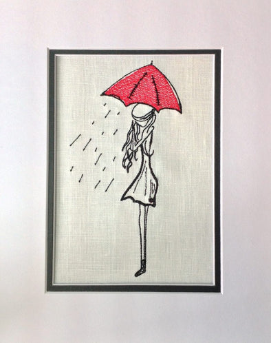 Girl With Red Umbrella - Embroidery Design