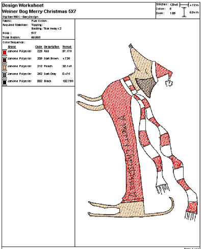 Christmas Weiner Dog - Embroidery Design