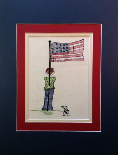 USA Flag Boy and Dog - Embroidery Design